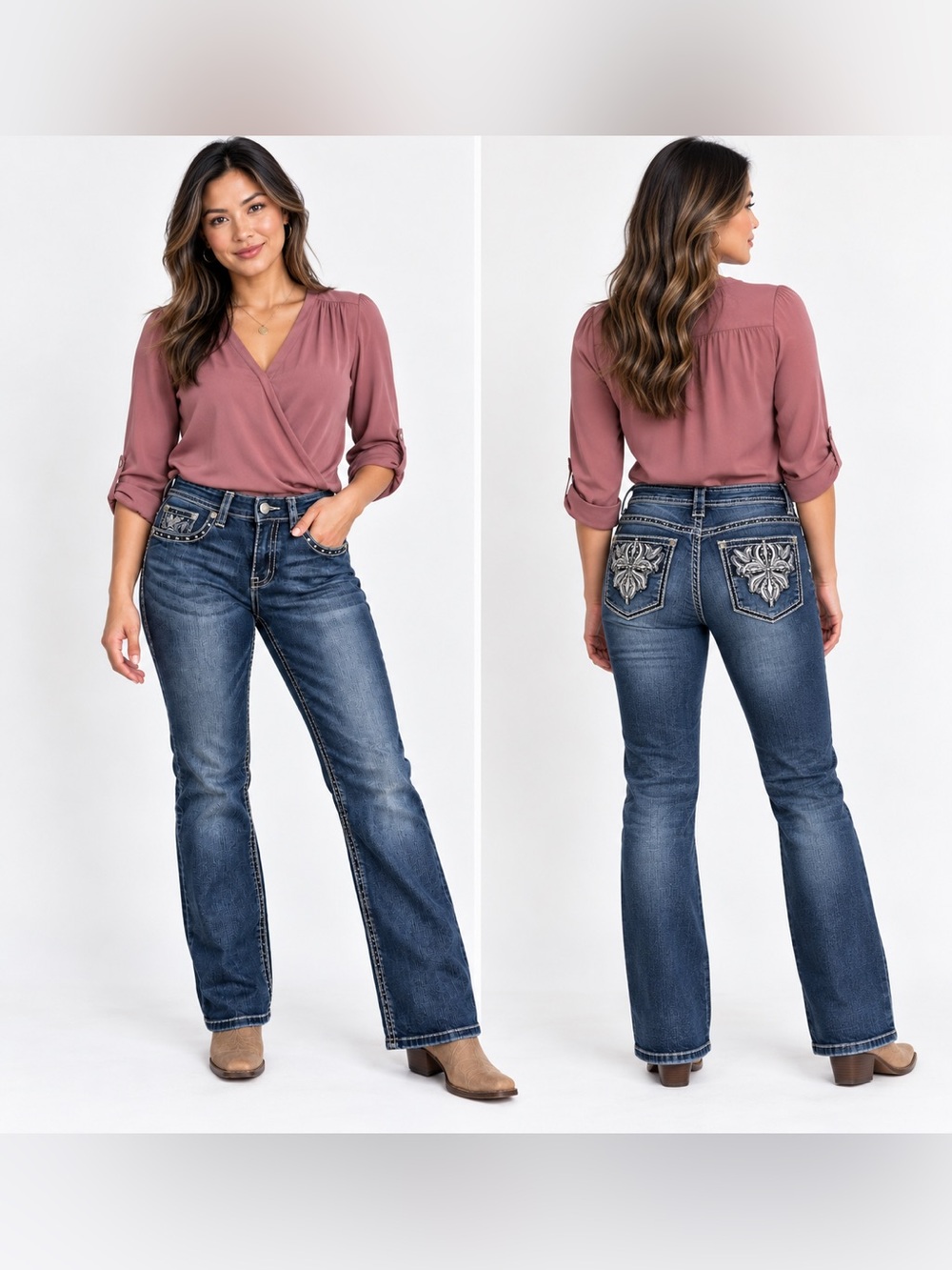 Reba Jeans Size 4 Medium/Dark Blue Wash With Embellished Rhinestone